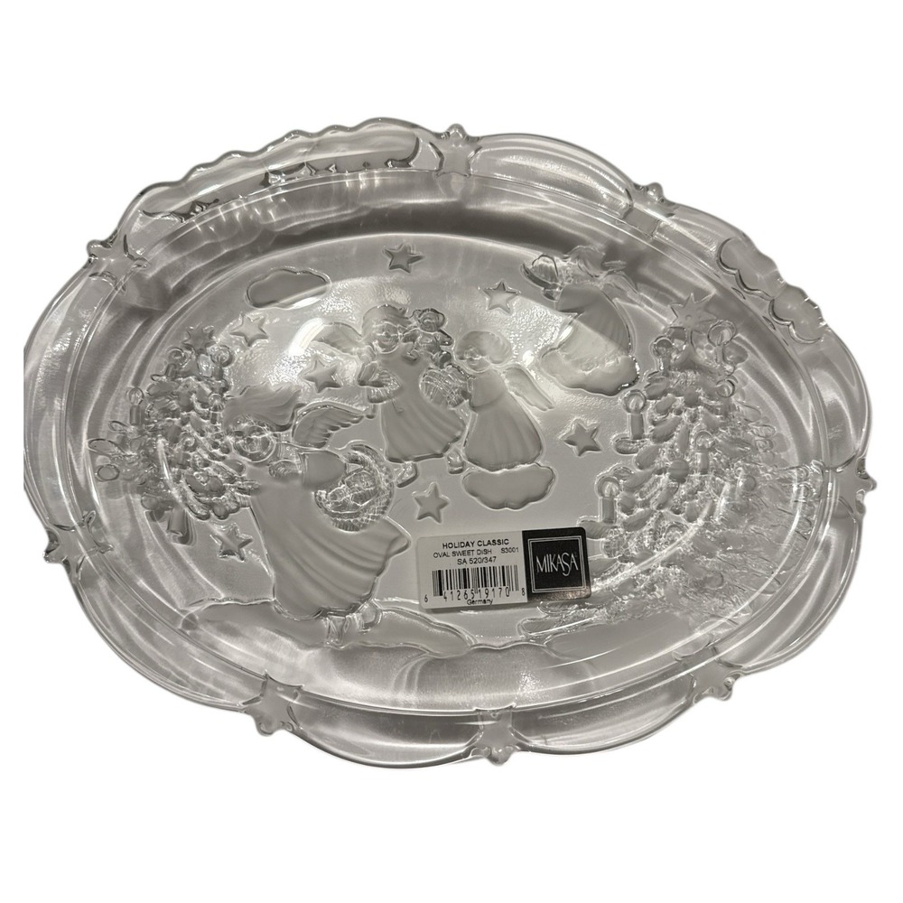 Vintage Mikasa Holiday Classic Oval Sweet Dish 9" Angels Germany‎ Crystal